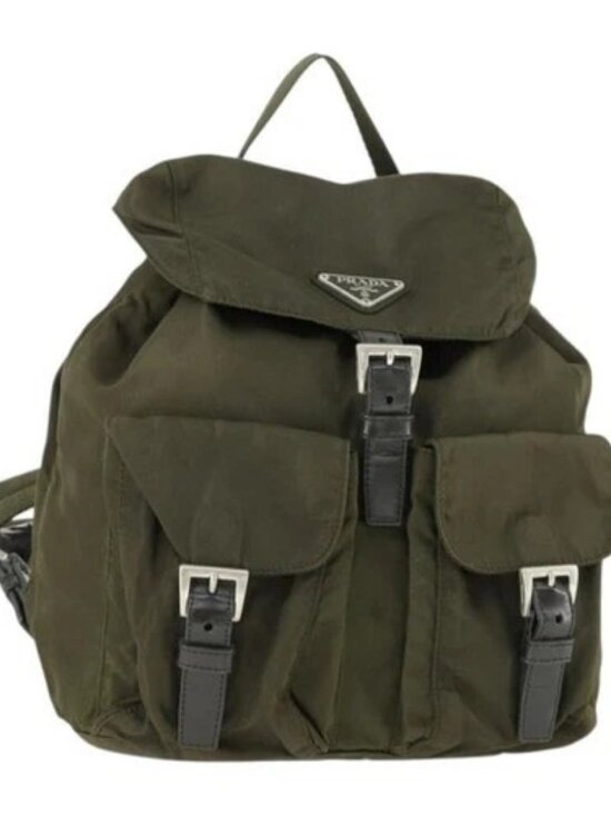 PRADA Backpack Nylon Khaki Silver Auth 166398 main image 13